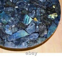 15x15 Labradorite Gemstone Coffee Round Table, Agate Stone Center Table Decors