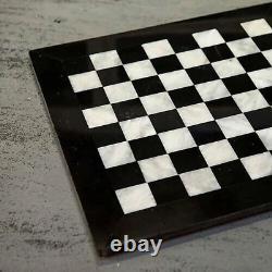 24 Square Black Marble Top Chess Board Mosaic Arts for Indoor and Outdoor Games