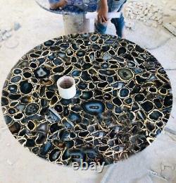 36 Round Coffee Table Natural Black Agate Stone Tables Christmas Gifts for Him
