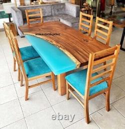 48 X 24 Inches Epoxy Resin And Natural Wood Dining Table & Gift For Christmas
