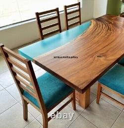 48 X 24 Inches Epoxy Resin And Natural Wood Dining Table & Gift For Christmas