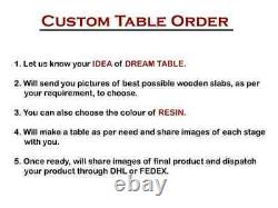 48x24 Black Epoxy Resin Dining Table, Epoxy Wooden Live Edge Custom Table Deco