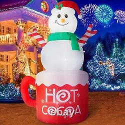6 FT Christmas Inflatable Snowman with Hot Cocoa Mug, Blow Up Yard Decor