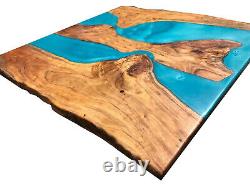 Acacia Dining Tables Epoxy Table, Blue Resin, River Christmas Deco Made To Order