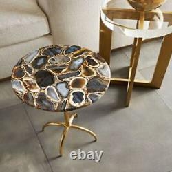 Black Agate Console Side Table Top, Agate End Table, Round Agate Table Decors