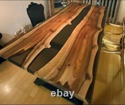 Black Clear Epoxy Natural Wooden Live Edge Dining Table Top Wooden Table Decors