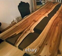 Black Clear Epoxy Natural Wooden Live Edge Dining Table Top Wooden Table Decors