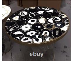 Black Geode Round Coffee Table Top, Agate Stone Hallway Center Christmas Gifts