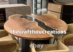 Black River Epoxy Round Table, Wooden Dining Table, Office Center Table Decor
