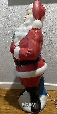 Blow Mold Santa Claus 33 Empire Plastic Lighted with Blue Present Vintage 1971