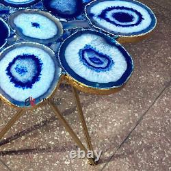 Blue Agate Coffee Agate Table Side Top, Handmade Table Top, Agate Decors 18x18