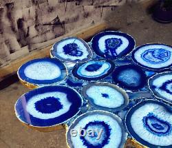 Blue Agate Coffee Agate Table Side Top, Handmade Table Top, Agate Decors 18x18