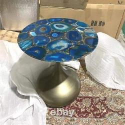 Blue Agate Coffee Table Top Side Table, Agate Console Table Christmas Home Decor