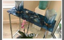 Blue Agate Console Slab, Agate End Patio Slab Top, Living Room Furniture 36x12