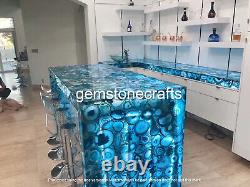 Blue Agate Kitchen Counter Top Slab, Geode Office Counter Top, Furniture Decors