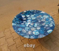 Blue Agate Stone Coffee Table Top, Side, Corner, Office Slab Top, Agate Decors