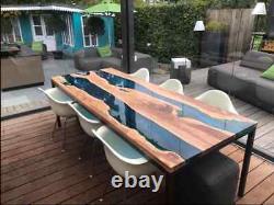 Blue Clear Epoxy Dining Table Top Epoxy Office Meeting Desk Christmas Gifts Sale