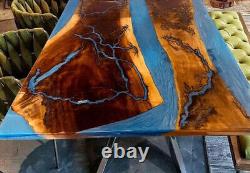 Blue Epoxy Resin Dining Table Top, Epoxy River Center Table Christmas Gifts Sale
