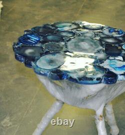 Blue Floral Agate Coffee Table Top, Handmade Agate Stone Living Christmas Gifts