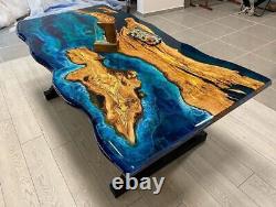 Blue Ocean Resin River Live Edge Epoxy Table, Center Hallway Dining Table Decors