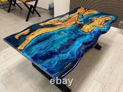 Blue Ocean Resin River Live Edge Epoxy Table, Center Hallway Dining Table Decors