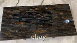 Blue Tiger Eye Stone Dining Slab Top, Gemstone Counter Top Table, Patio Decors