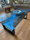 Blue river honeycomb epoxy dining table, wooden custom made living room decor