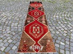 Carpet, Bohemian wool runner rug, Turkish vintage handmade rug runner, 2,6 x 12