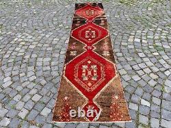 Carpet, Bohemian wool runner rug, Turkish vintage handmade rug runner, 2,6 x 12