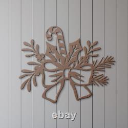Christmas Floral Bow Metal Sign, Christmas Wall Art, Holiday Decor