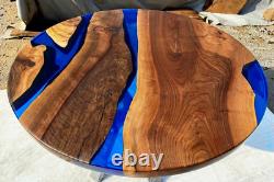 Clear Blue Epoxy Resin Round Coffee & Dining Table Top Handmade Christmas Sale