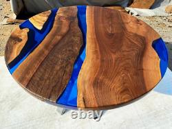 Clear Blue Epoxy Resin Round Coffee & Dining Table Top Handmade Christmas Sale