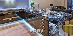 Custom Made Blue Agate Stone Center Dining Table, Kitchen Slab Table Home Decors