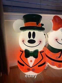 Disney 100 Mickey Minnie Mouse Lighted Christmas Blow Mold Snowman Set 23 inches
