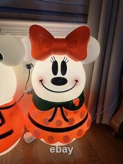 Disney 100 Mickey Minnie Mouse Lighted Christmas Blow Mold Snowman Set 23 inches