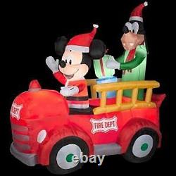Gemmy 6 Ft Christmas Mickey and Goofy In Fire Dept Truck AirBlown Inflatable