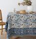 Gray Floral Design Handmade Block Printed Table Cover 6 Seater Tablecloth, Gift