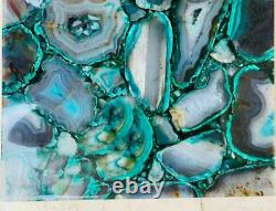 Green Agate Gemstone Table Top, Geode Countertop Coffee Table, Agate Slab Table