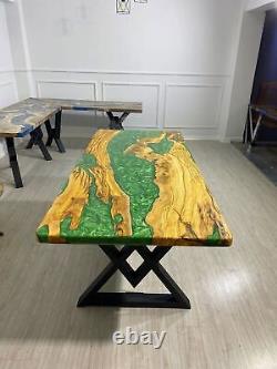 Green Epoxy Live Edge Wooden Dining Table Top Christmas Eve Sale Furniture Decor