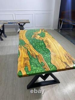 Green Epoxy Live Edge Wooden Dining Table Top Christmas Eve Sale Furniture Decor