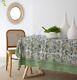 Green Floral Design Handmade Block Printed Table Cover 6 Seater Tablecloth, Gift
