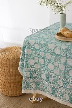 Hand Block Printed Sage Green Tablecloth Napkin & Mat Set Dining Table cover
