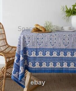 Handmade Paisley Design Block Printed Table Cover With Napkins Mat Set For Decor