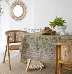 Indian Wood Block Printed Cotton Table Cover Forest Design Dinning Table Cover