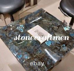 Labradorite Stone Coffee Table Top, Gemstone Hallway Center Table Christmas Sale