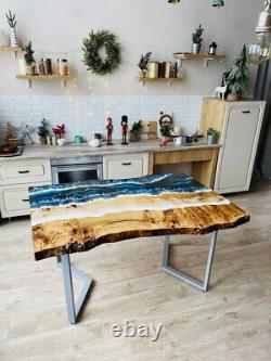 Live Edge Coffee Table, Ocean Blue River Center Breakfast Table Patio Home Decor