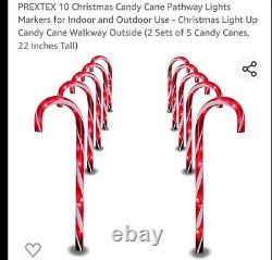 Lot of (10) Christmas Candy Cane Pathway Lights Markers Indoor/ Outdoor
