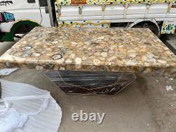 Natural Agate Dining Counter Top Table, Stone Office Center Table Patio Decors
