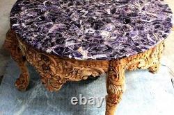 Natural Amethyst Agate Round Coffee Table Top Purple Agate Center Christmas Gift