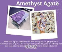 Natural Amethyst Agate Round Coffee Table Top Purple Agate Center Christmas Gift